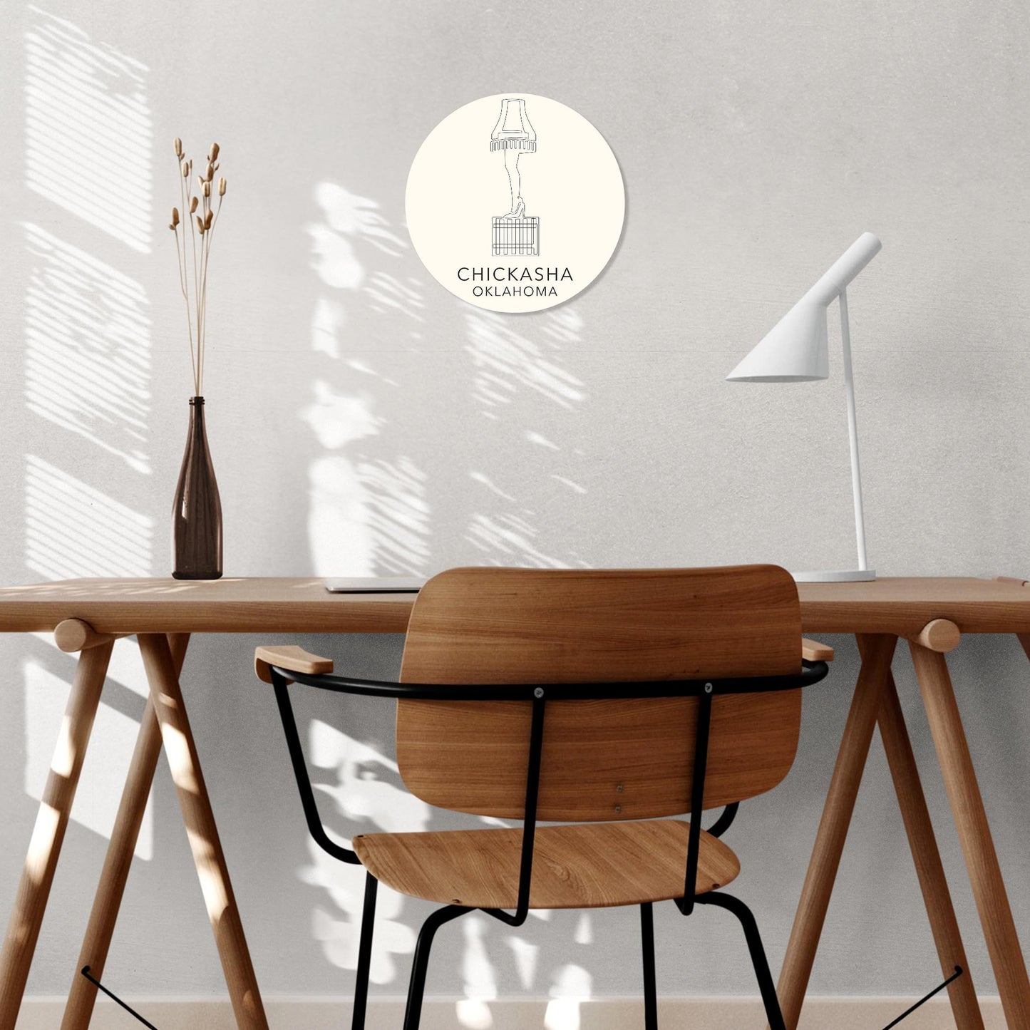 Modern Minimalist Oklahoma Chickasha Leg Lamp | Wood Sign | Eaches | Min 1
