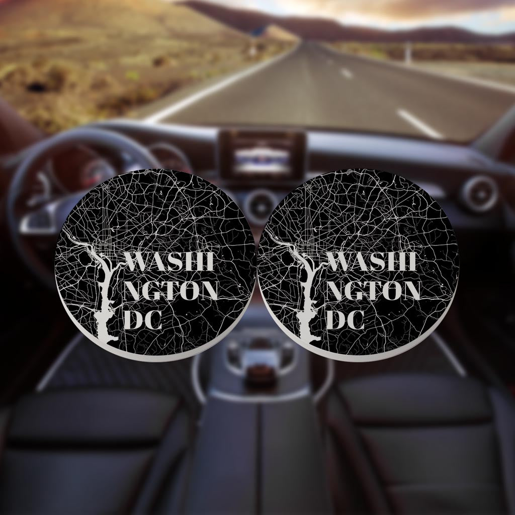 Minimalistic B&W Washington Dc Map | Absorbent Car Coasters | Set of 2 | Min 4