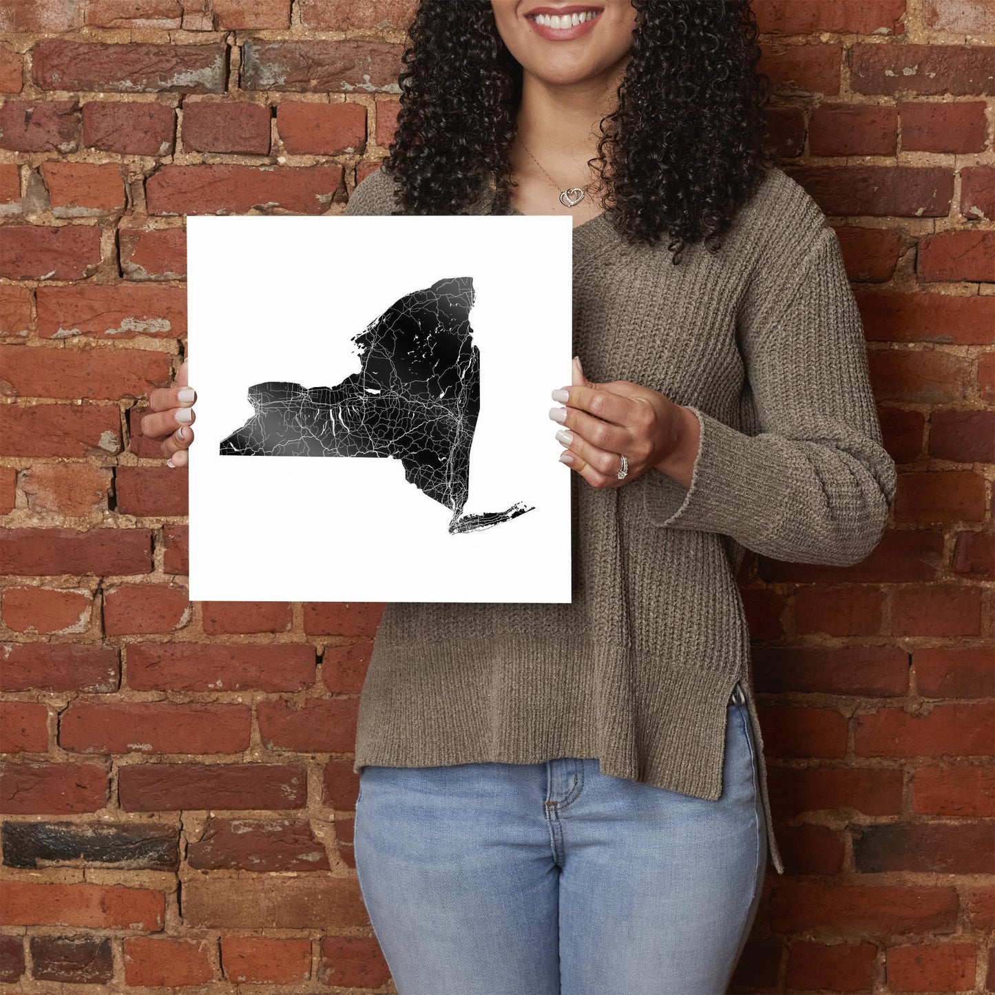Minimalistic B&W New York State With Map | Hi-Def Glass Art | Eaches | Min 1