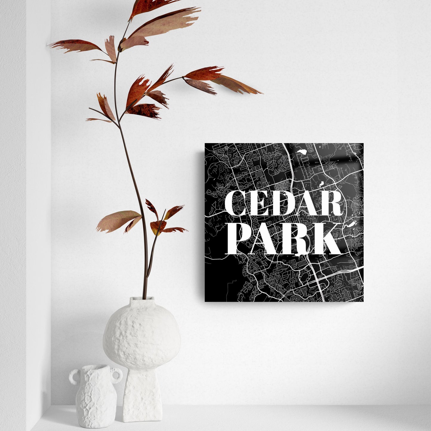 Minimalistic B&W Texas Cedar Park Map | Hi-Def Glass Art | Eaches | Min 2