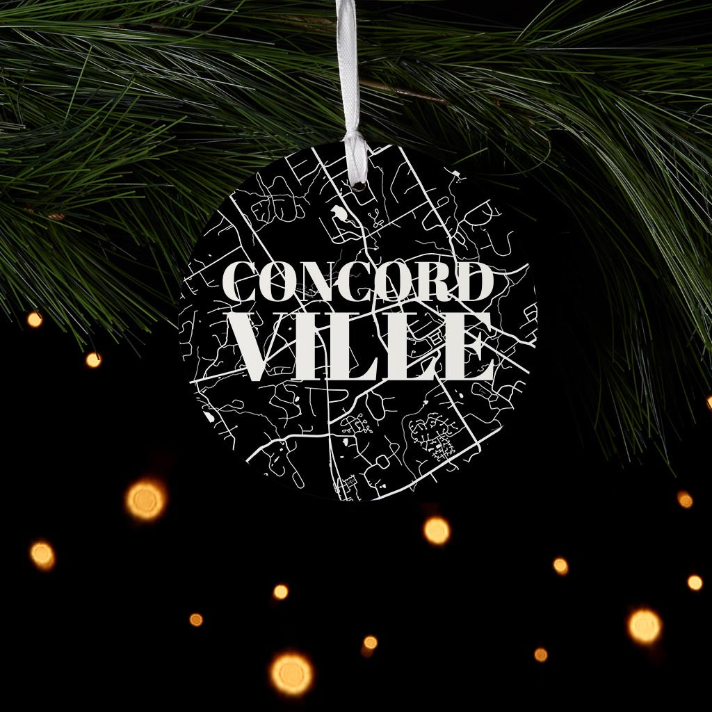 Minimalistic B&W Pennsylvania Concordville Map | Wood Ornament | Eaches | Min 6