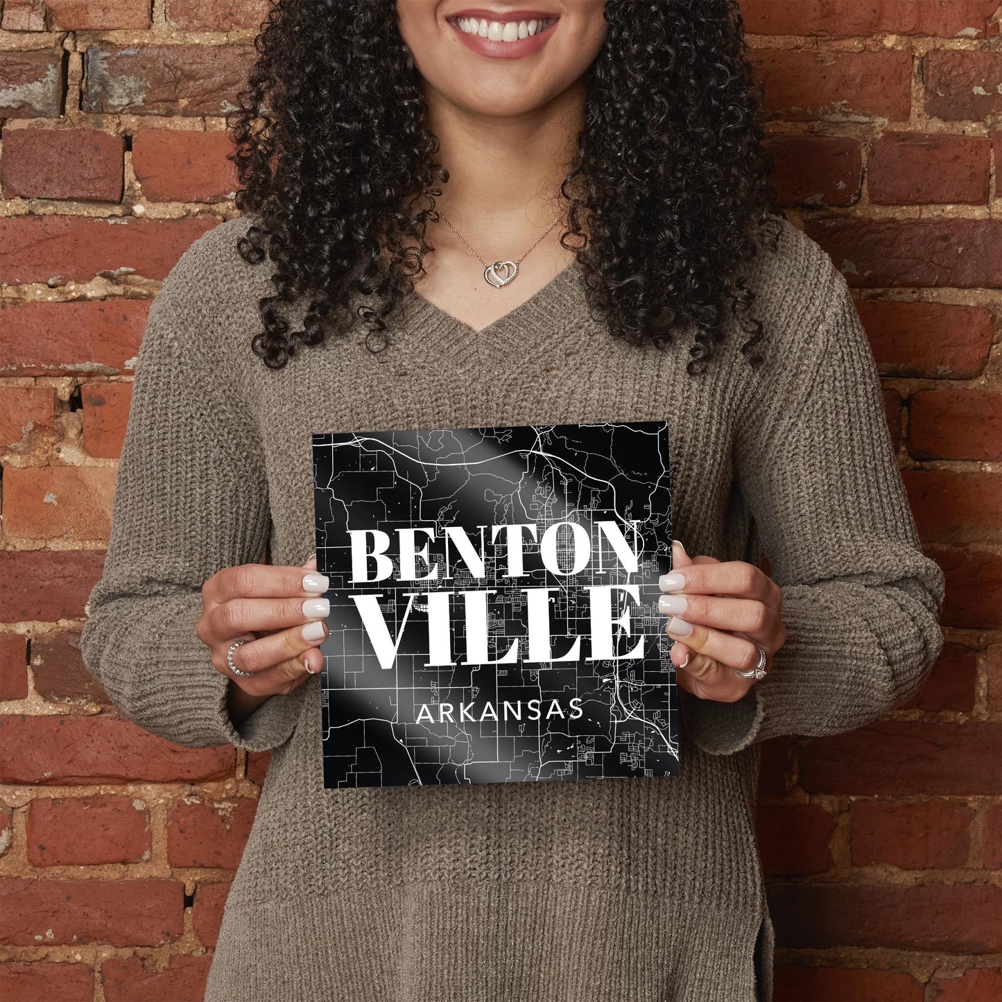 Minimalist B&W Arkansas Bentonville Map State | Hi-Def Glass Art | Eaches | Min 2