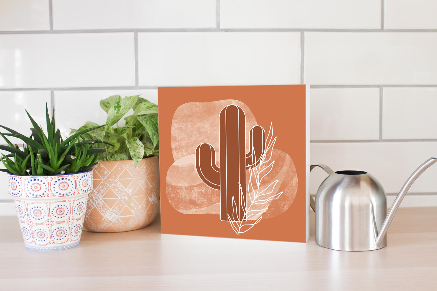 Modern Minimalist Texas Cactus | Wood Block | Eaches | Min 2