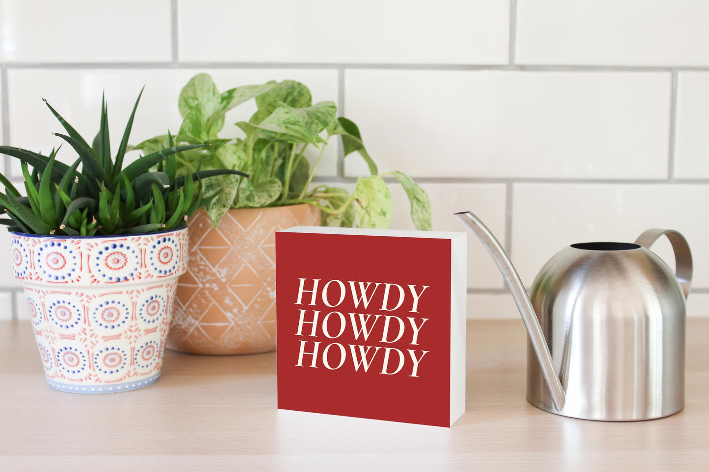 Modern Minimalist Texas Colors Howdy | Wood Block | Eaches | Min 4