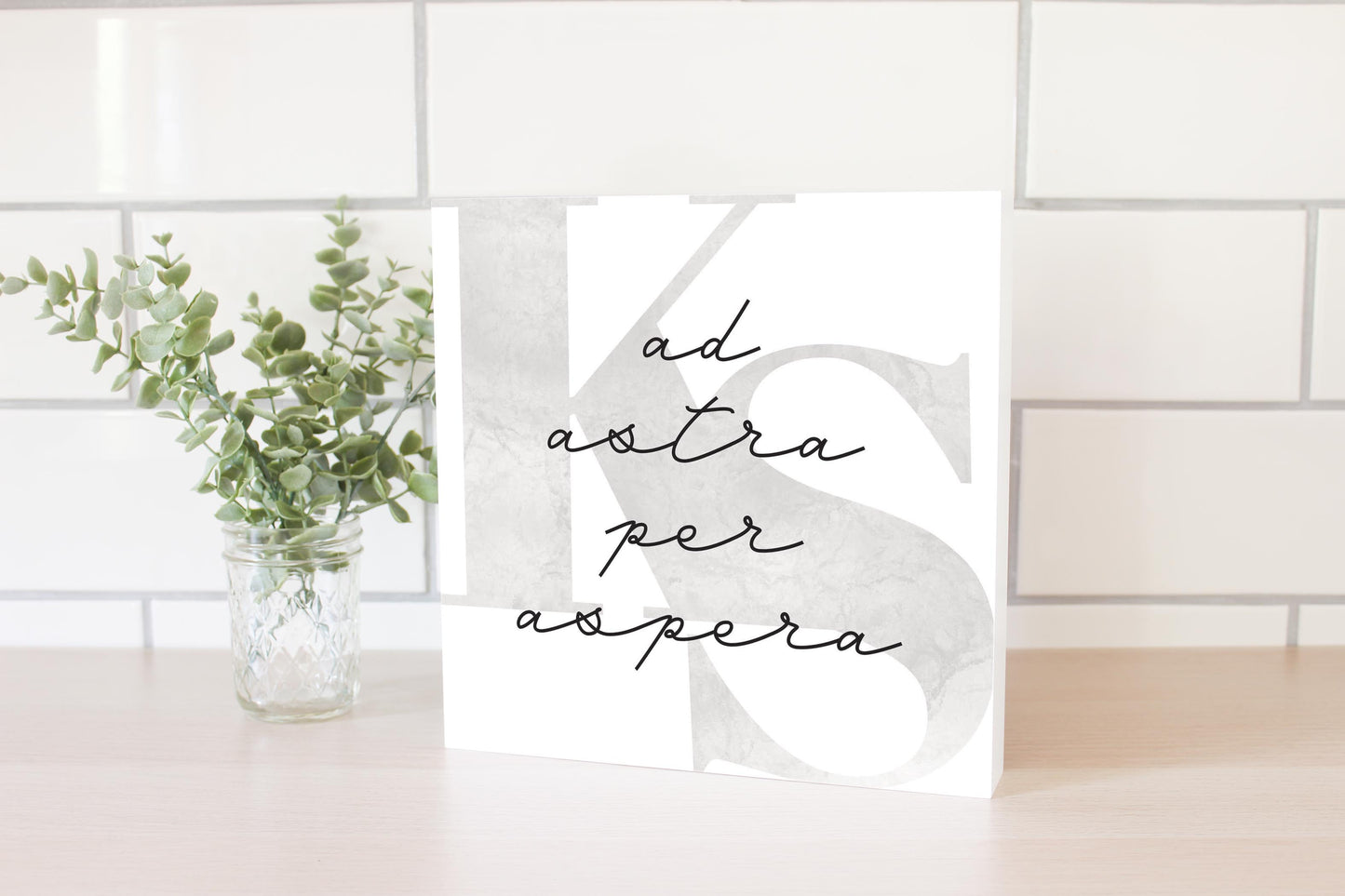 Minimalist B&W Kansas Ad Astra Per Aspera | Wood Block | Eaches | Min 2