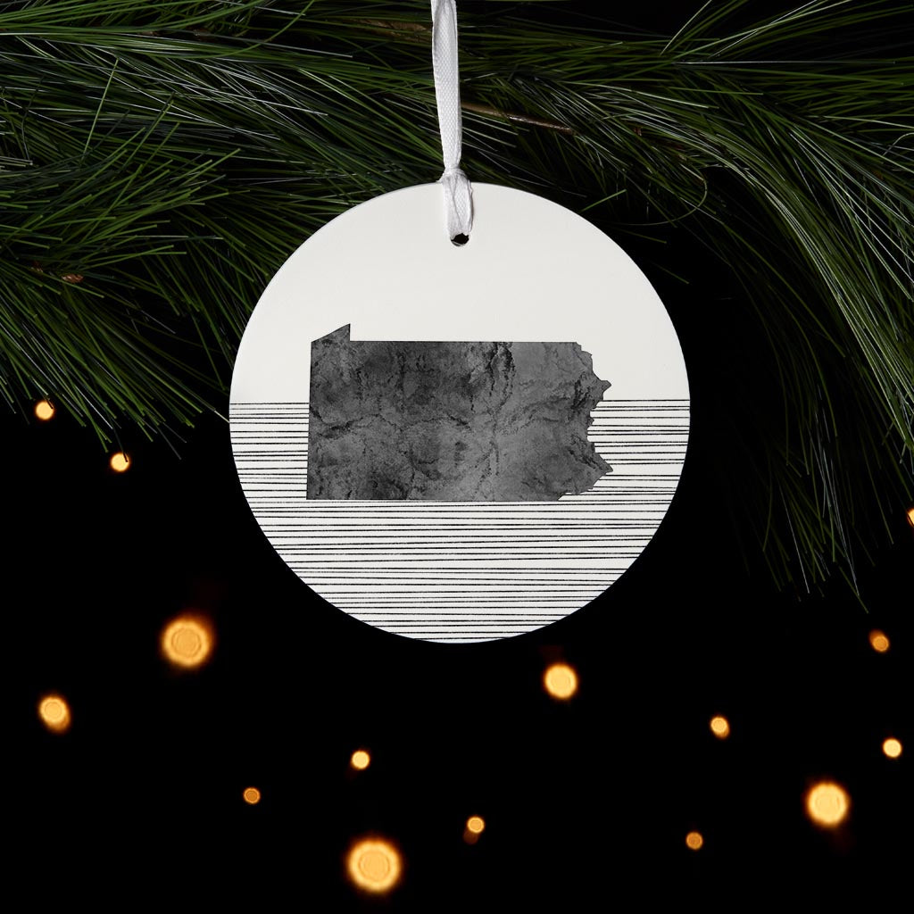 Minimalistic B&W Pennsylvania Shape Straight Lines| Wood Ornament | Eaches | Min 6