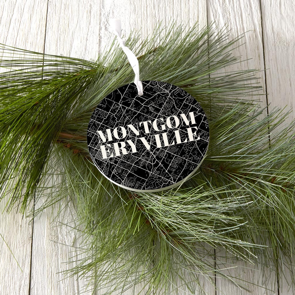 Minimalistic B&W Pennsylvania Montgomeryville Map | Wood Ornament | Eaches | Min 6