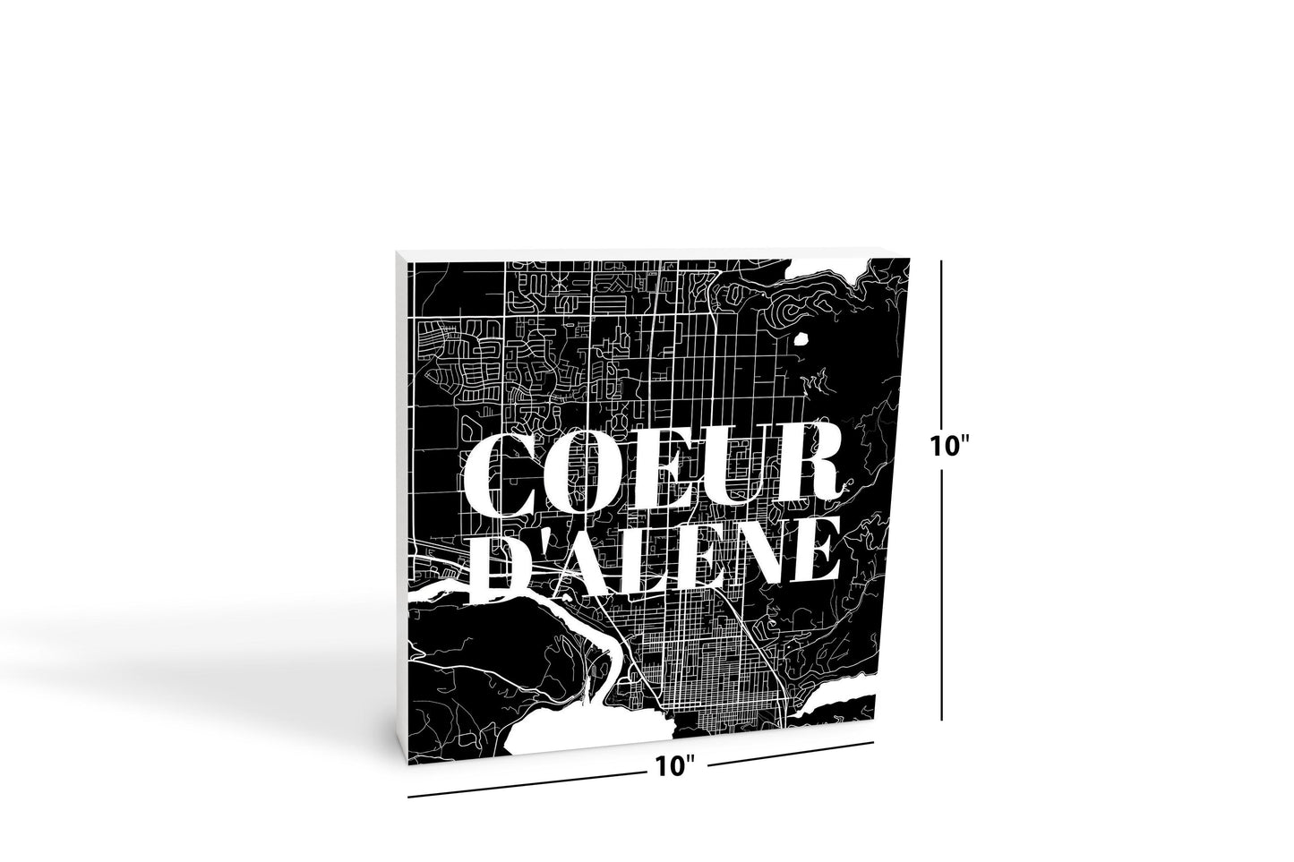 Minimalist B&W Idaho Coeur Dalene Map | Wood Block | Eaches | Min 2