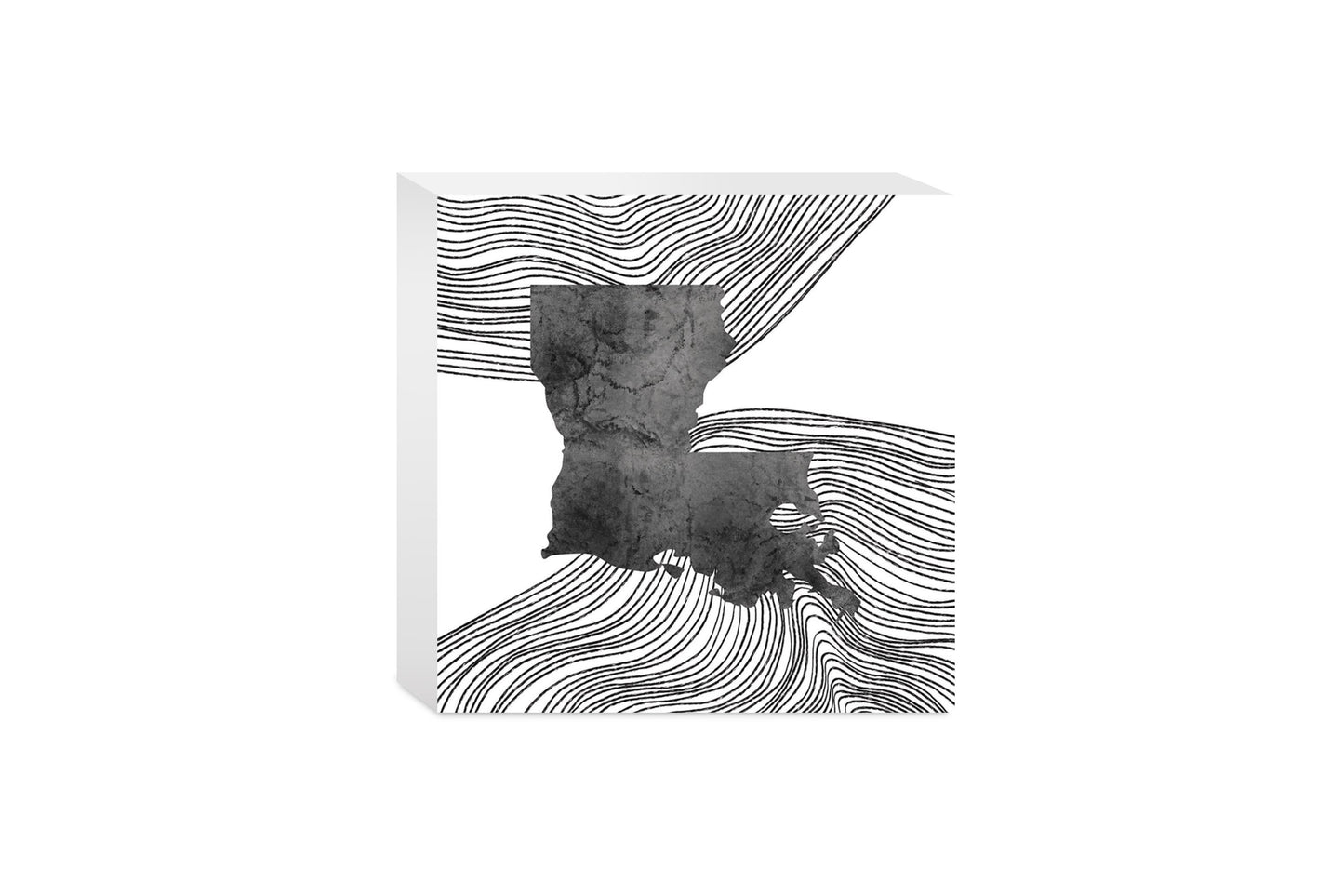 Modern Louisiana State Shape With Fluid Lines | Wood Block | Eaches | Min 4