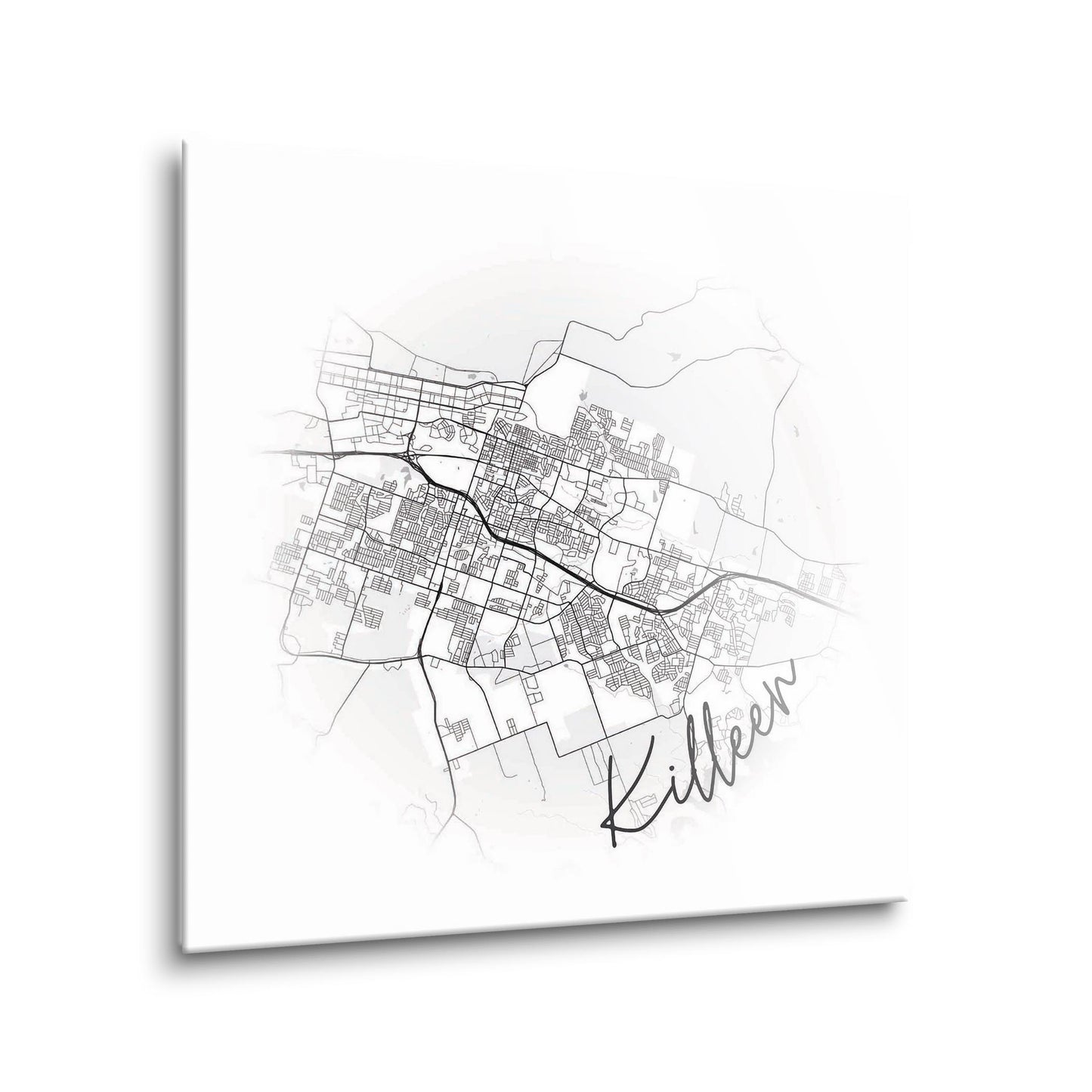 Minimalistic B&W Texas Killeen Circle Map | Hi-Def Glass Art | Eaches | Min 1