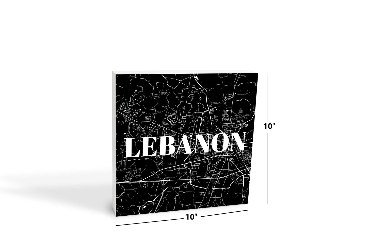 Minimalist B&W Tennessee Lebanon Map | Wood Block | Eaches | Min 2