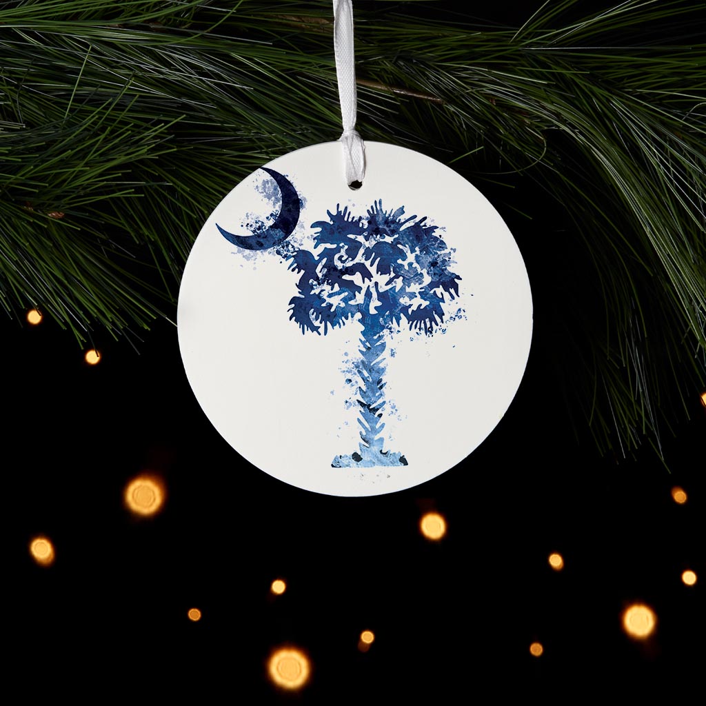 South Carolina Blue Water Color Palm Trees On White| Wood Ornament | Eaches | Min 6