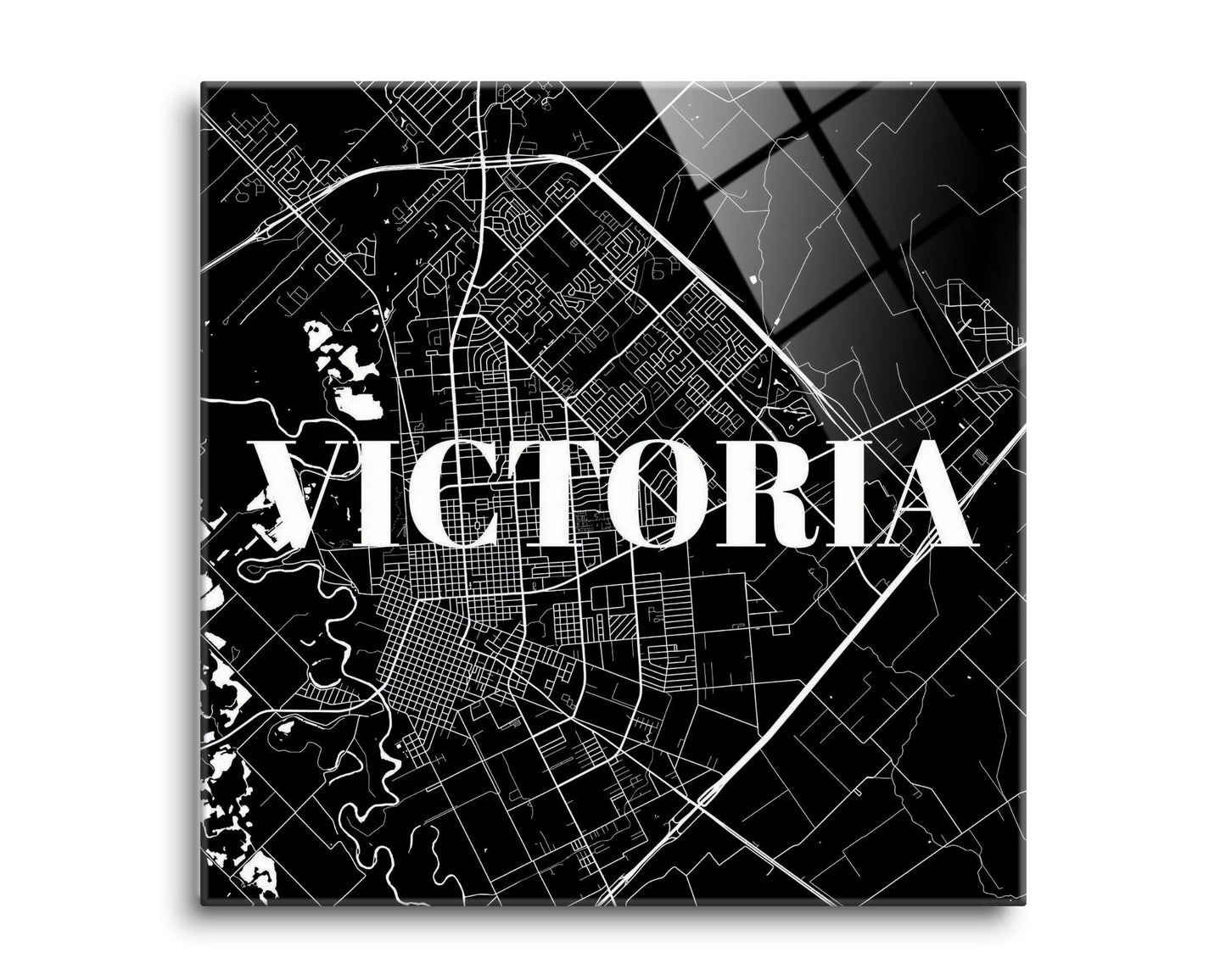 Minimalistic B&W Texas Victoria Map | Hi-Def Glass Art | Eaches | Min 2