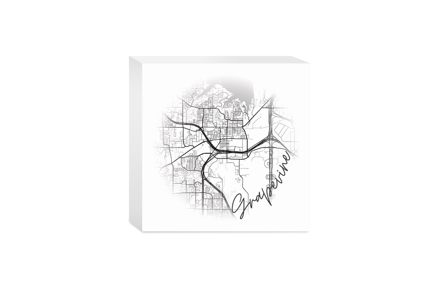 Minimalistic B&W Texas Grapevine Circle Map | Wood Block | Eaches | Min 4