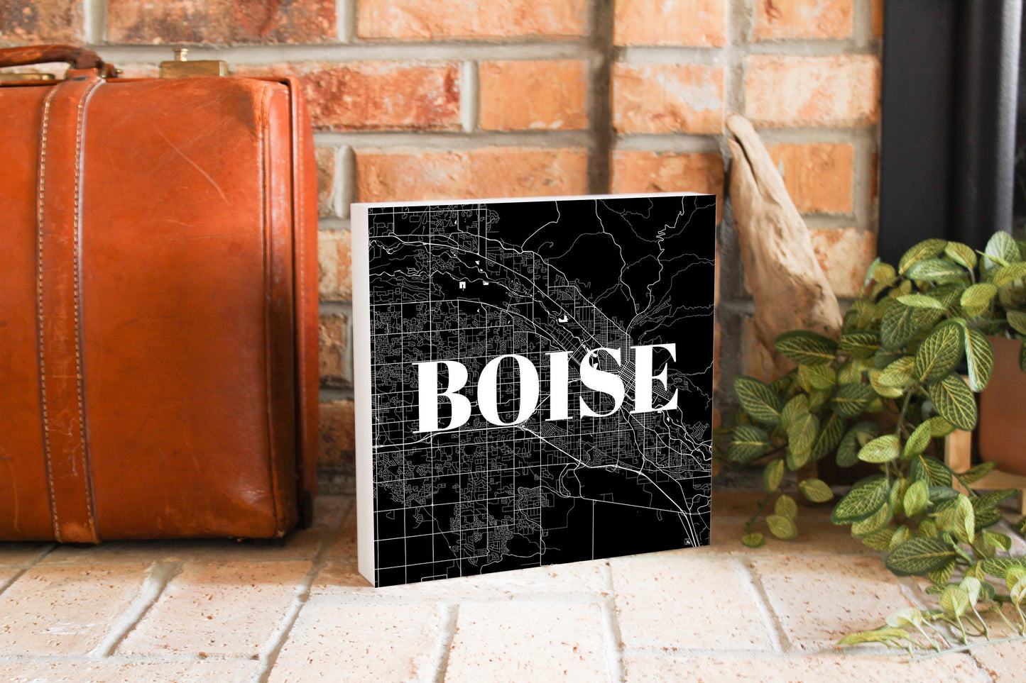 Minimalist B&W Idaho Boise Map | Wood Block | Eaches | Min 2