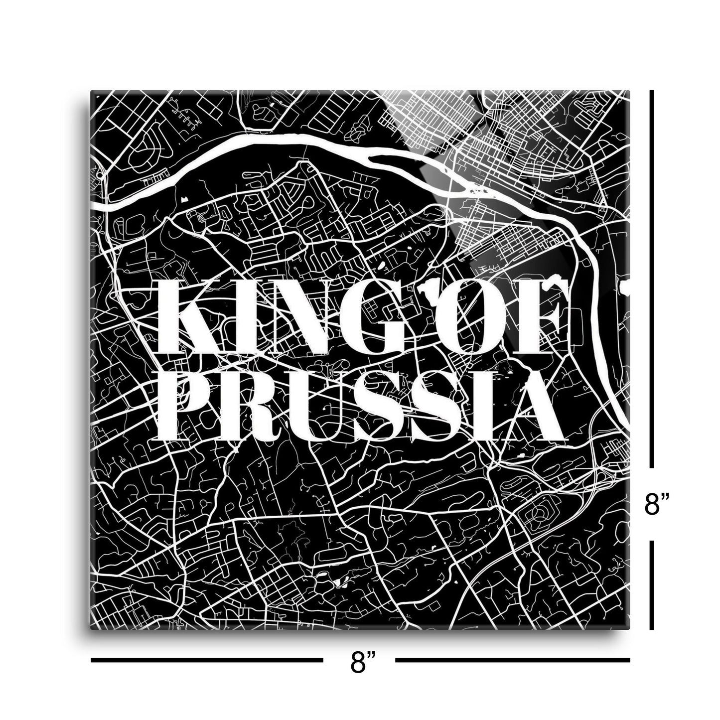 Minimalistic B&W Pennsylvania King Of Prussia Map | Hi-Def Glass Art | Eaches | Min 2