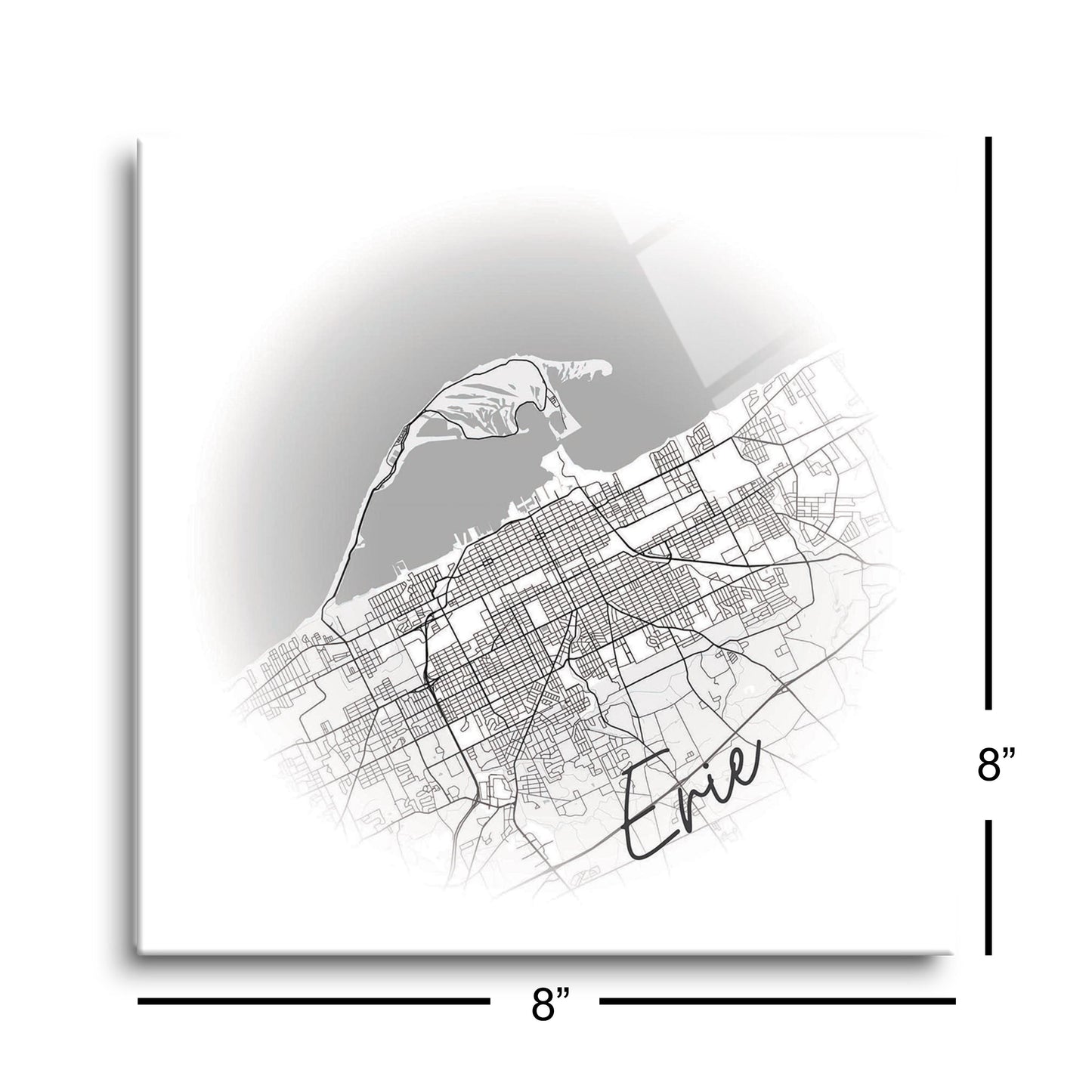 Minimalistic B&W Pennsylvania Erie Circle Map | Hi-Def Glass Art | Eaches | Min 2