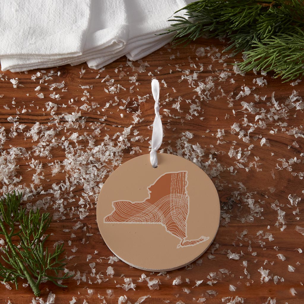 Modern Minimalist New York State Fluid Lines Light| Wood Ornament | Eaches | Min 6