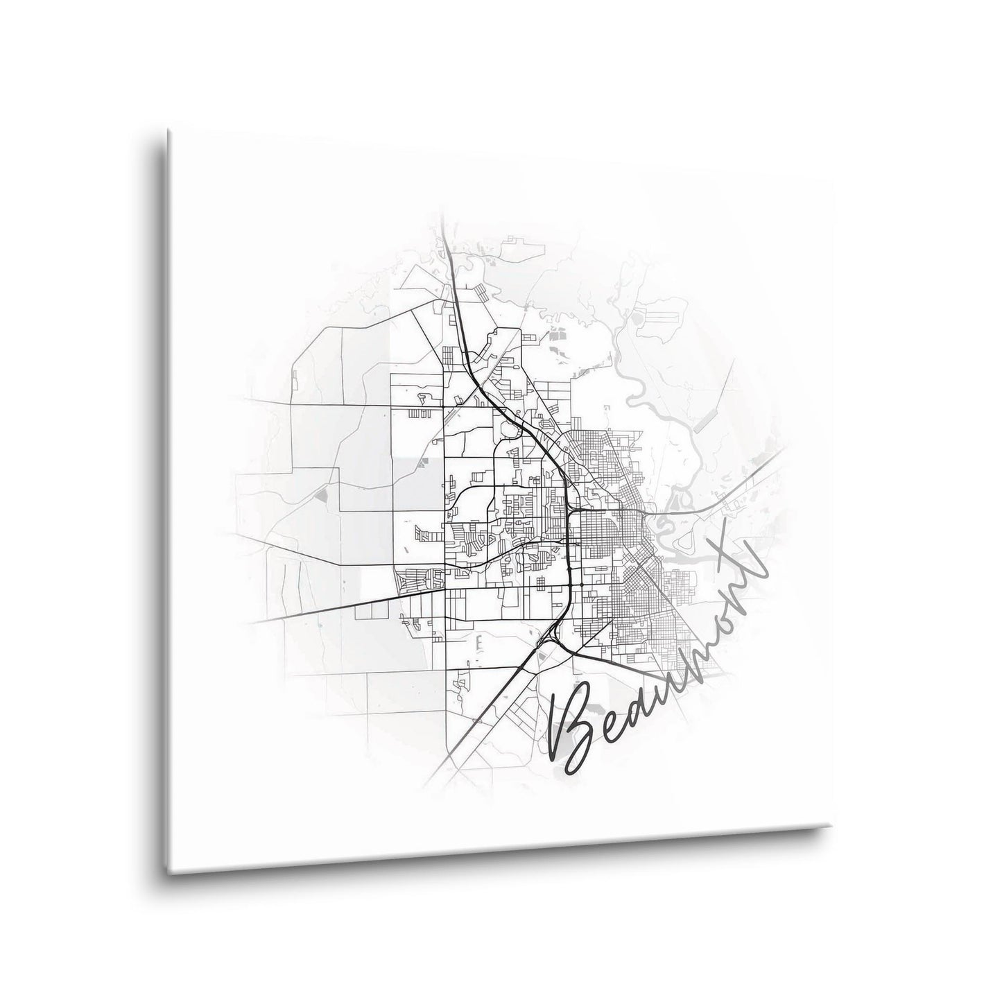 Minimalistic B&W Texas Beaumont Circle Map | Hi-Def Glass Art | Eaches | Min 1