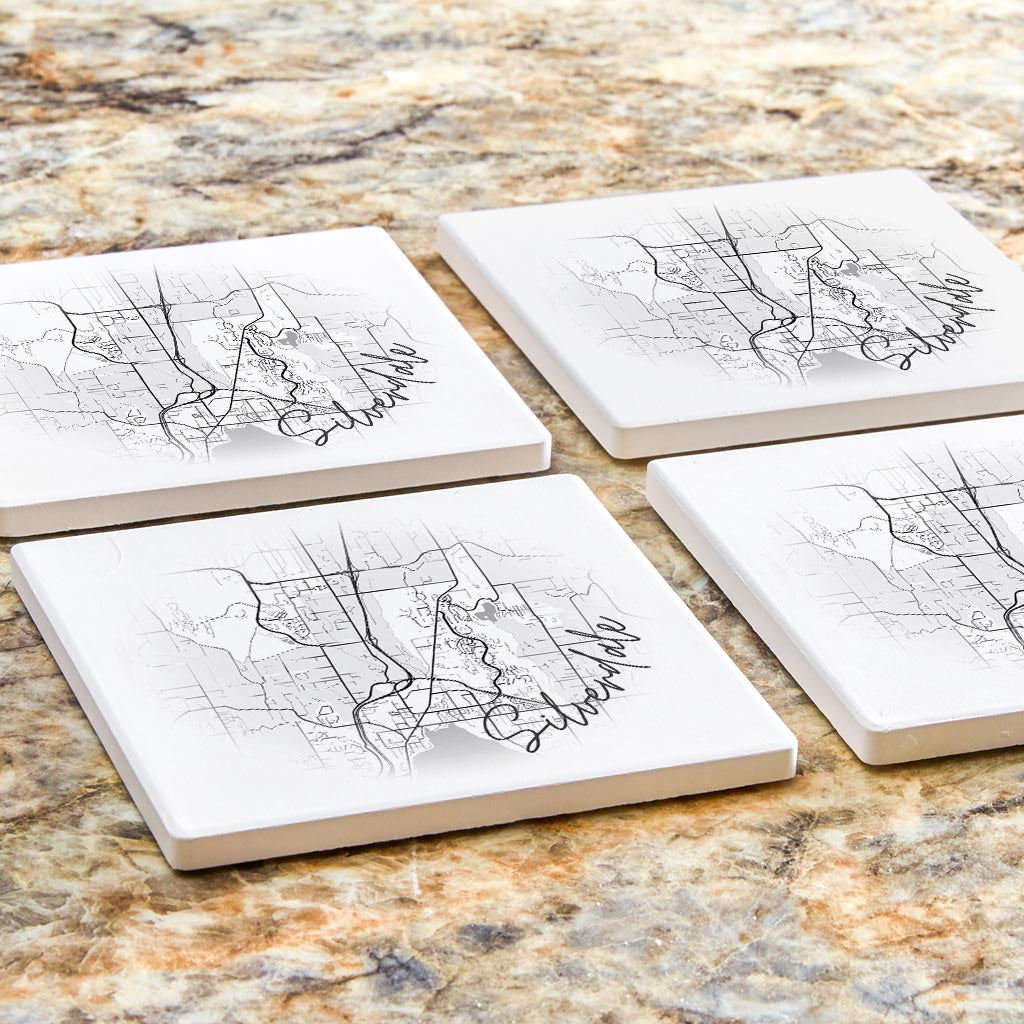 Minimalistic B&W Washington Silverdale Circle Map| Absorbent Coasters | Set of 4 | Min 2