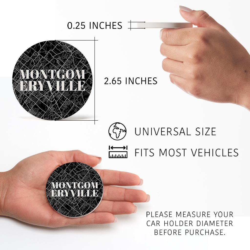Minimalistic B&W Pennsylvania Montgomeryville Map | Absorbent Car Coasters | Set of 2 | Min 4