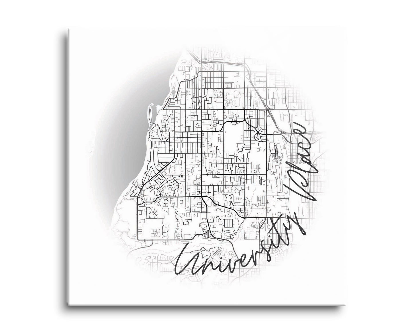 Minimalistic B&W Washington University Place Circle Map | Hi-Def Glass Art | Eaches | Min 2