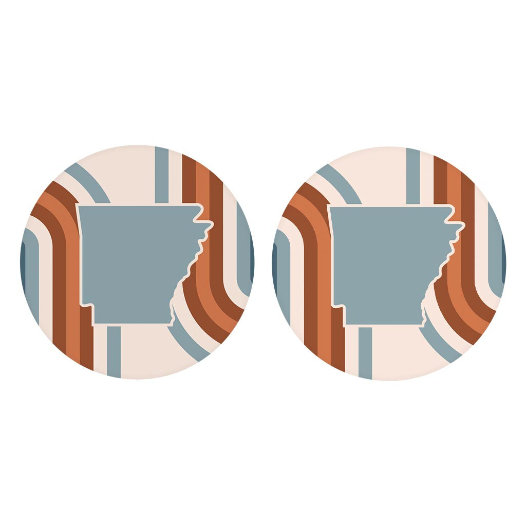 Modern Minimalist Arkansas Retro State Shape | Absorbent Car Coasters | Set of 2 | Min 4