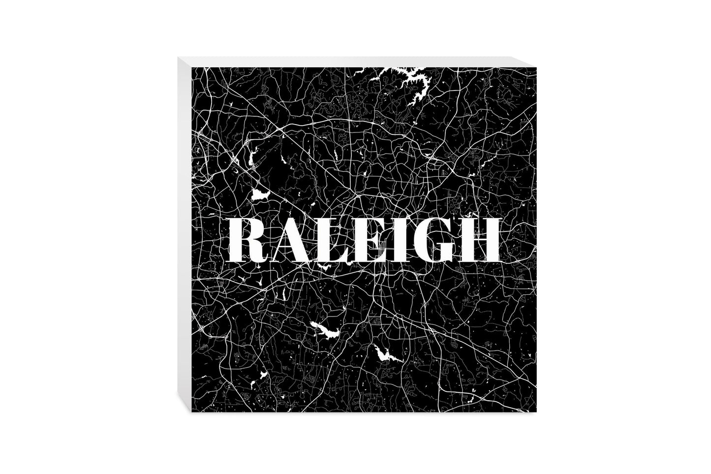 Minimalistic B&W North Carolina Raleigh Map | Wood Block | Eaches | Min 2