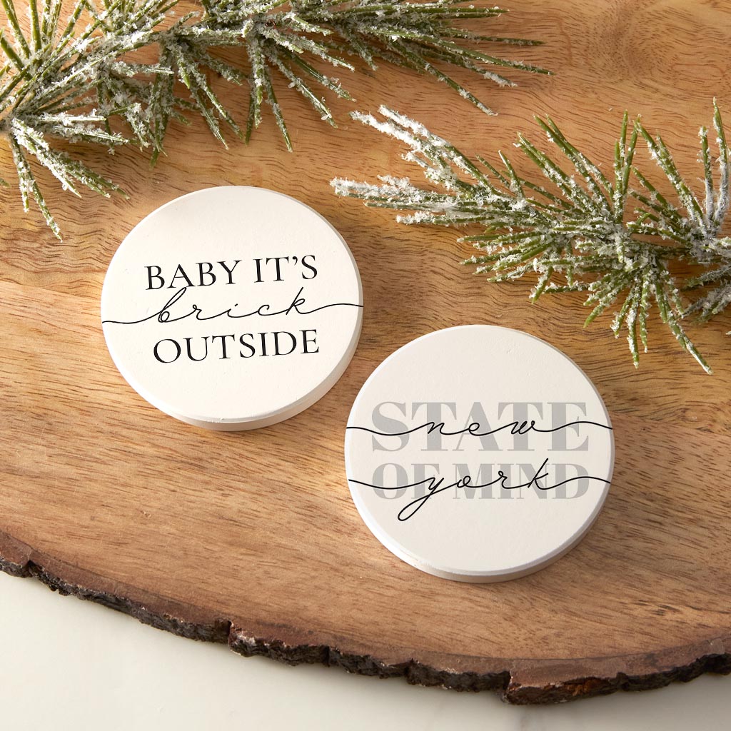 Minimalistic B&W New York Quips | Absorbent Car Coasters | Set of 2 | Min 4