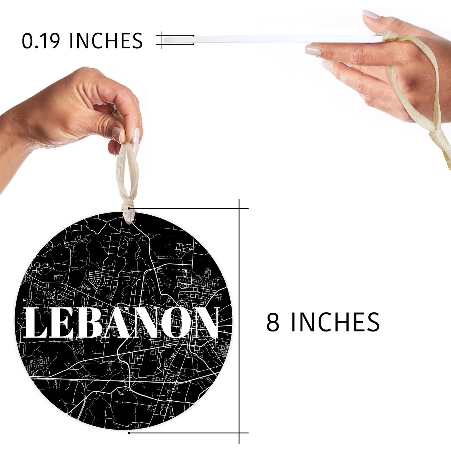 Minimalist B&W Tennessee Lebanon Map | Wood Ornament | Eaches | Min 1