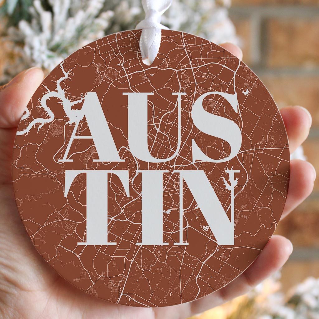 Modern Minimalist Texas Austin Map | Wood Ornament | Eaches | Min 6