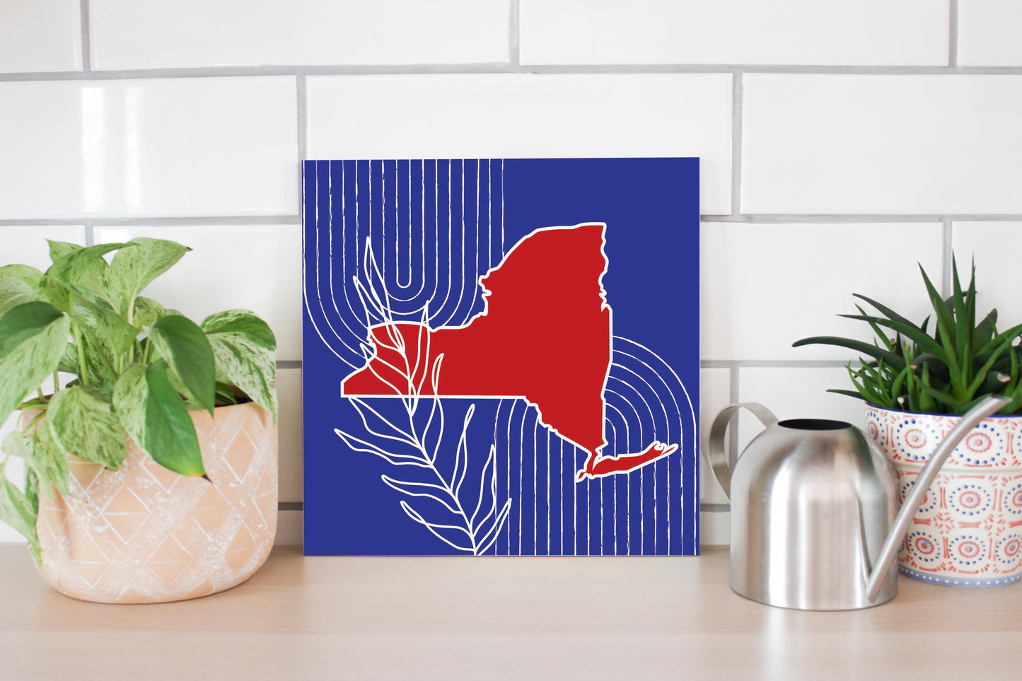 Red White And Blue New York State Retro Thin Lines | Wood Sign | Eaches | Min 2