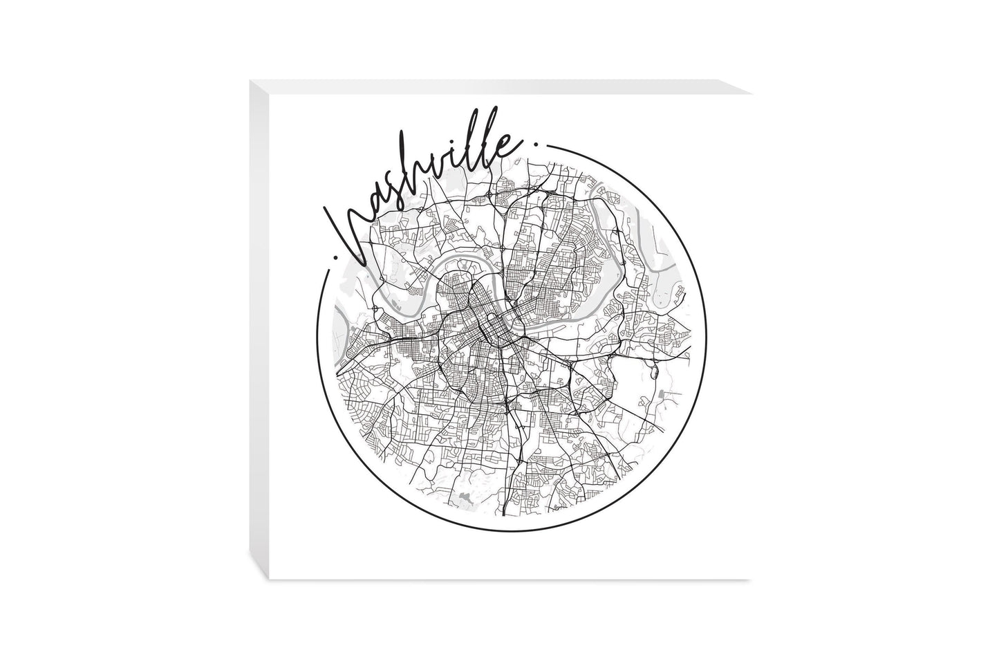 Minimalist B&W Tennessee Nashville Circle Map | Wood Block | Eaches | Min 2