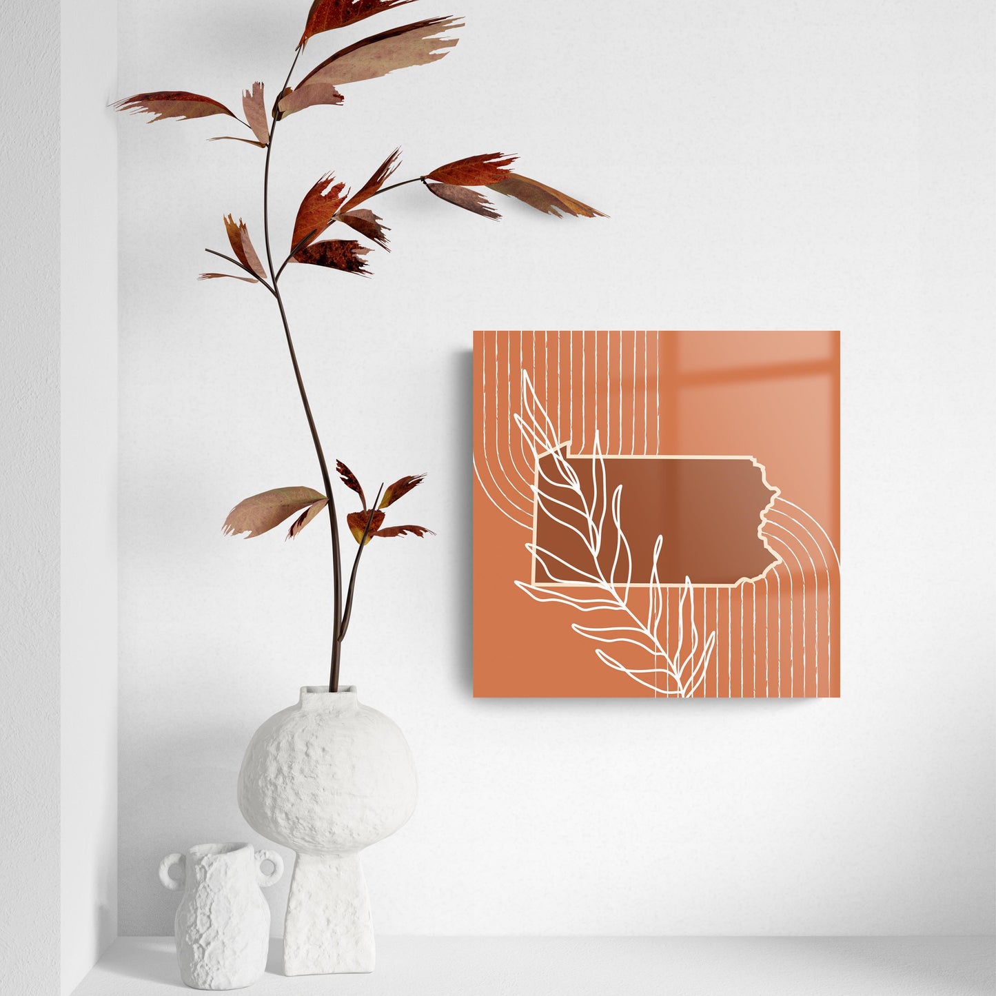 Modern Minimalist Pennsylvania State Leaf | Hi-Def Glass Art | Eaches | Min 2