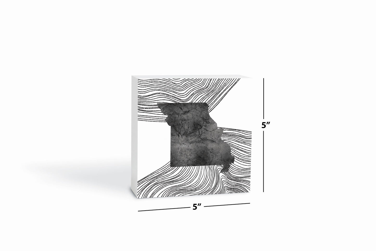 Minimalist B&W Missouri State With Fluid Lines | Wood Block | Eaches | Min 4