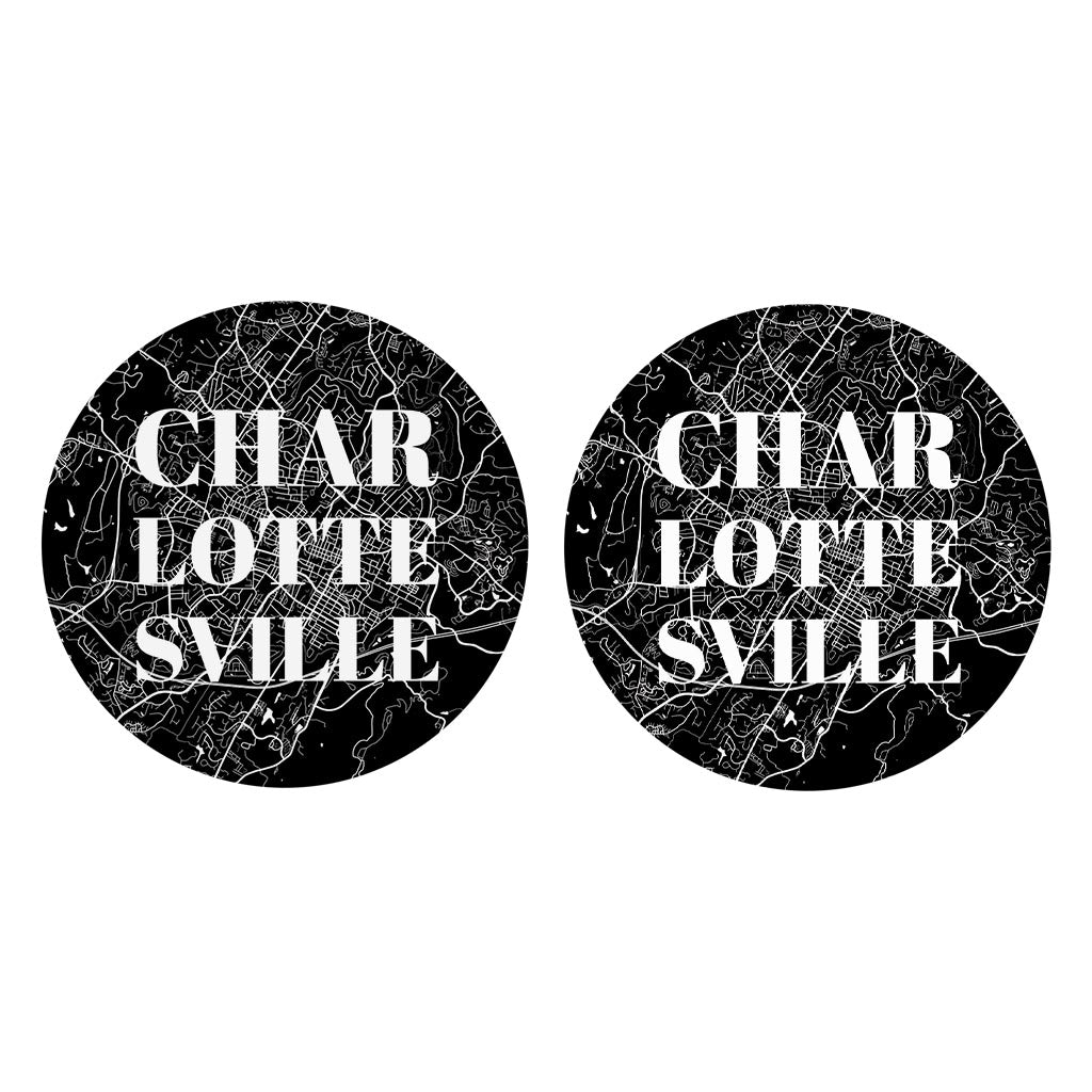 Minimalistic B&W Virginia Charlottesville Map | Absorbent Car Coasters | Set of 2 | Min 4