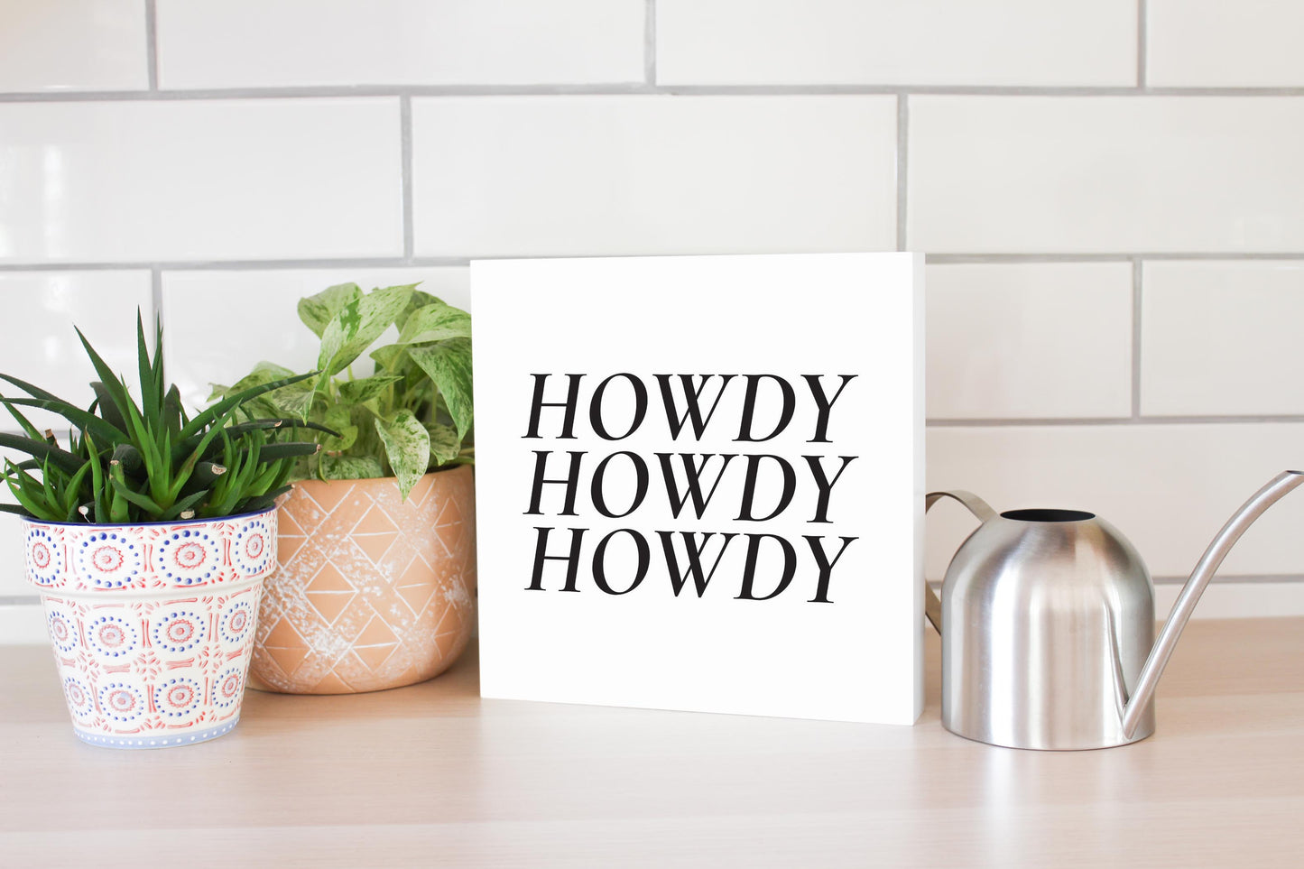Minimalistic B&W Texas Howdy | Wood Block | Eaches | Min 2