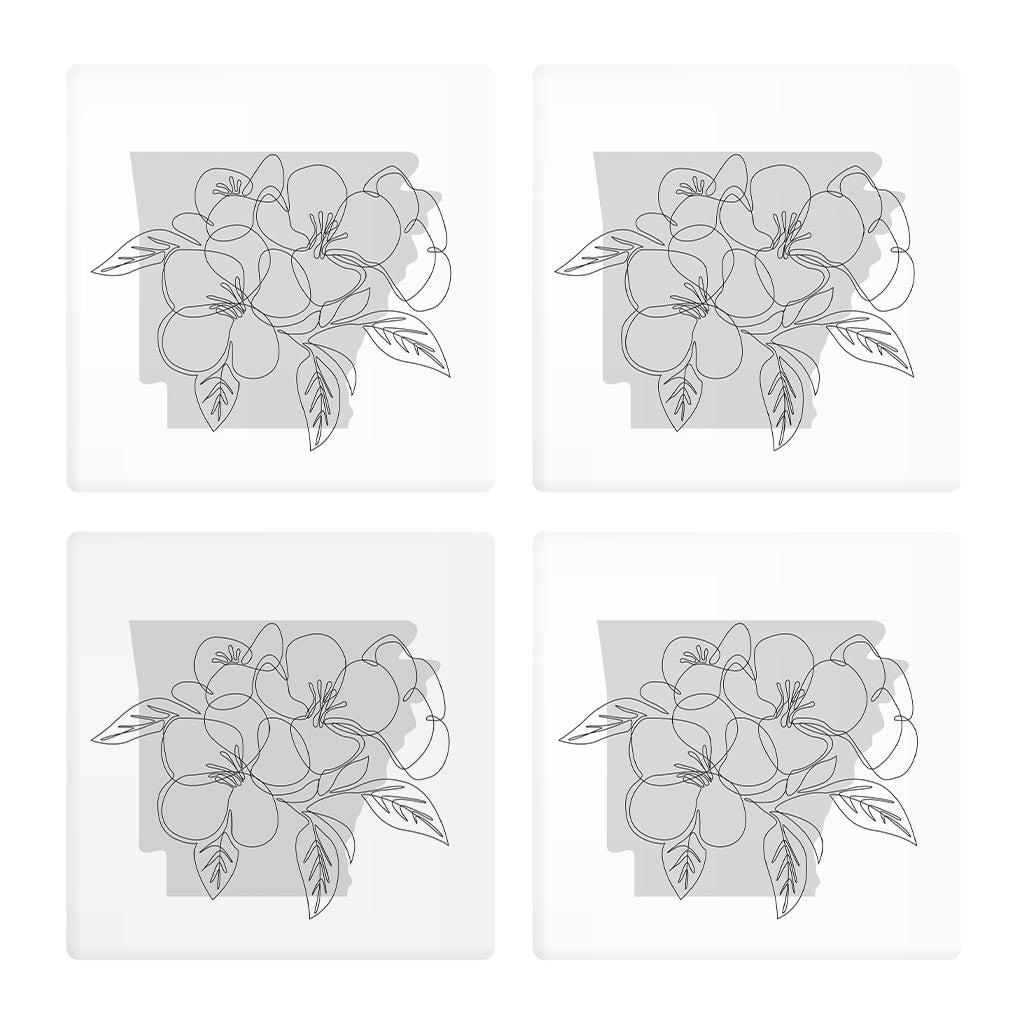 B&W Minimalist Arkansas Single Line Apple Blossoms| Absorbent Coasters | Set of 4 | Min 2