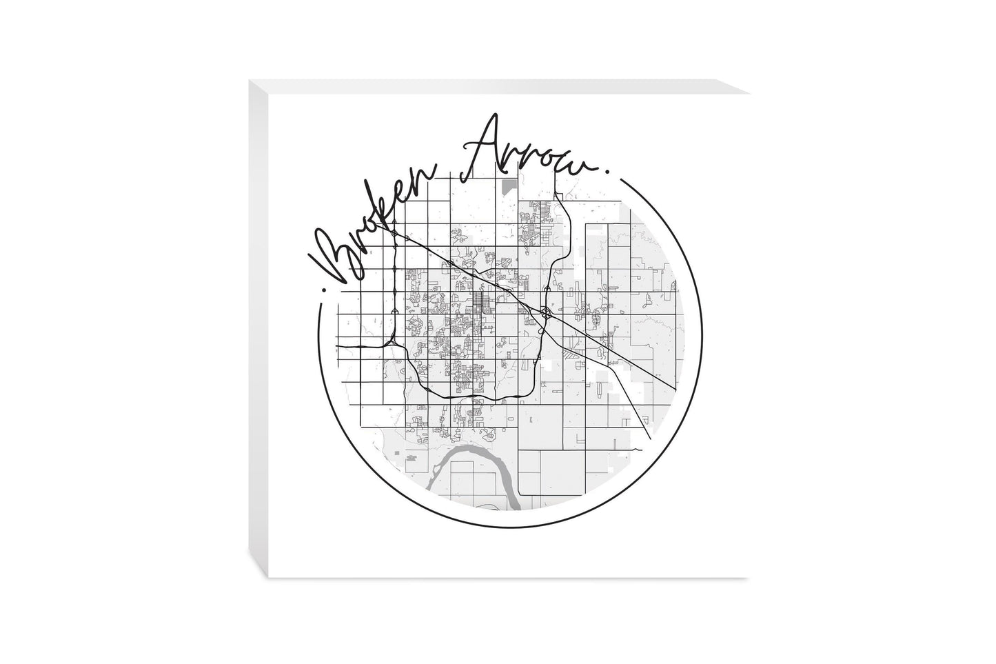 Modern Oklahoma Broken Arrow Map | Wood Block | Eaches | Min 2