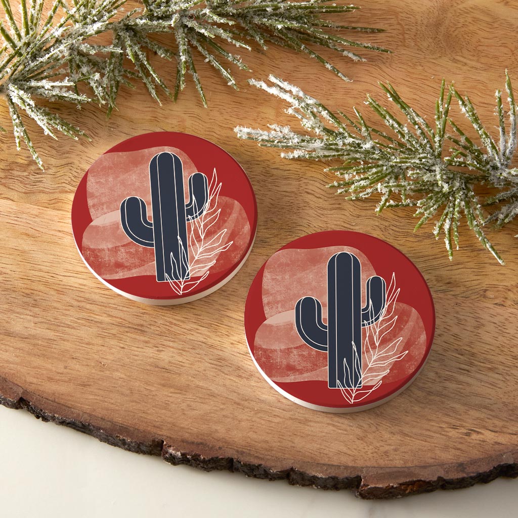 Modern Minimalist Texas Colors Cactus| Absorbent Car Coasters | Set of 2 | Min 4