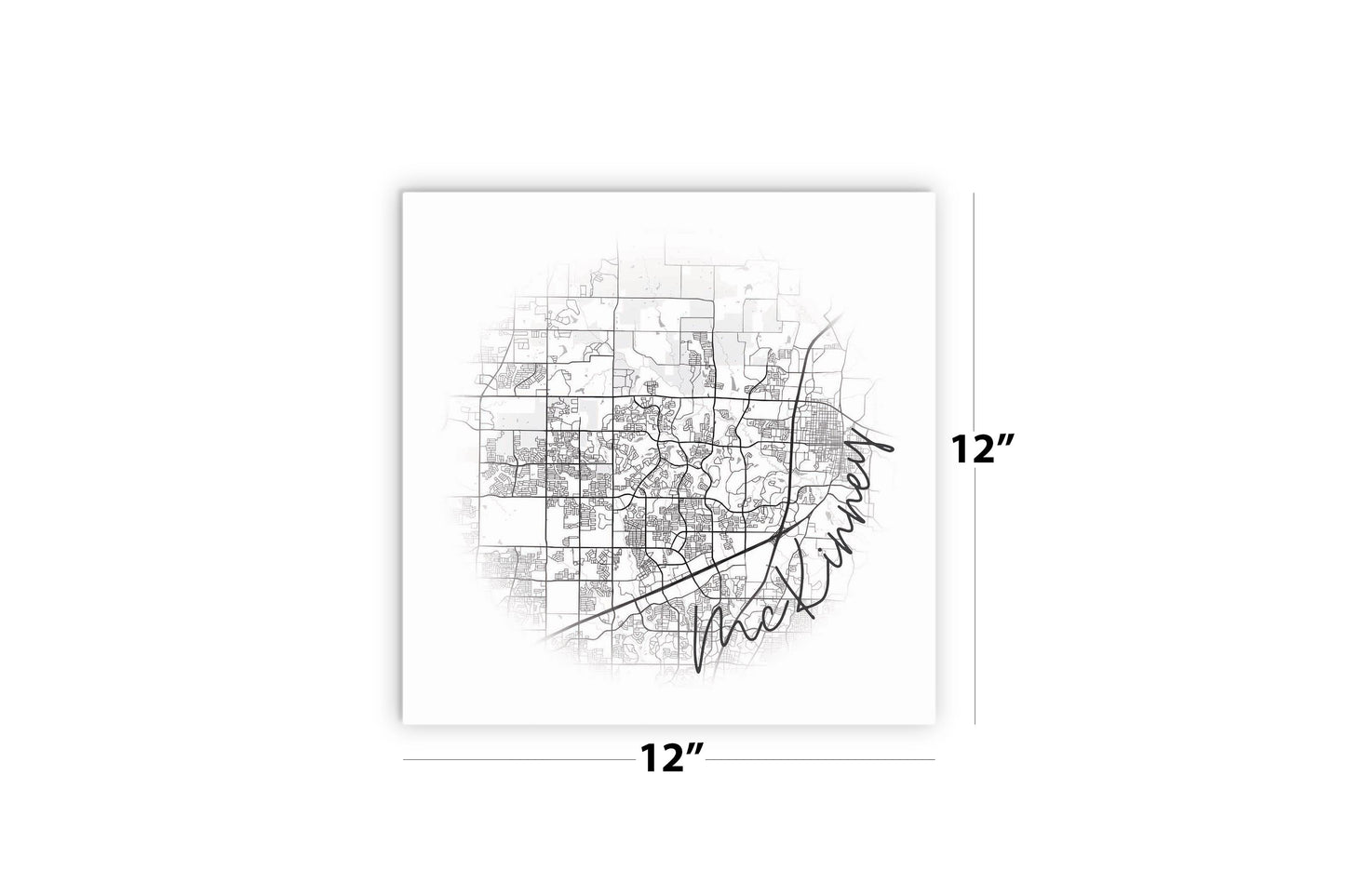 Minimalistic B&W Texas Mckinney Circle Map | Wood Sign | Eaches | Min 2