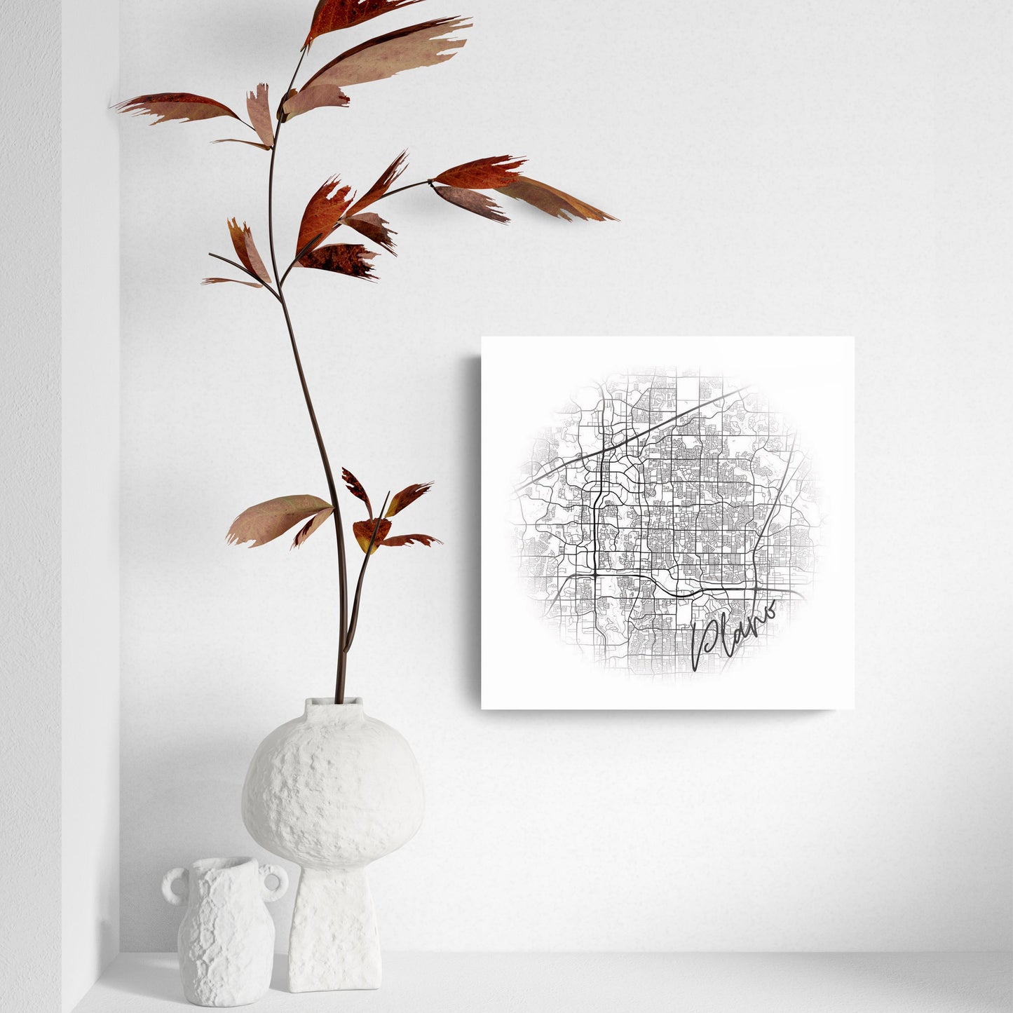 Minimalistic B&W Texas Plano Circle Map | Hi-Def Glass Art | Eaches | Min 2