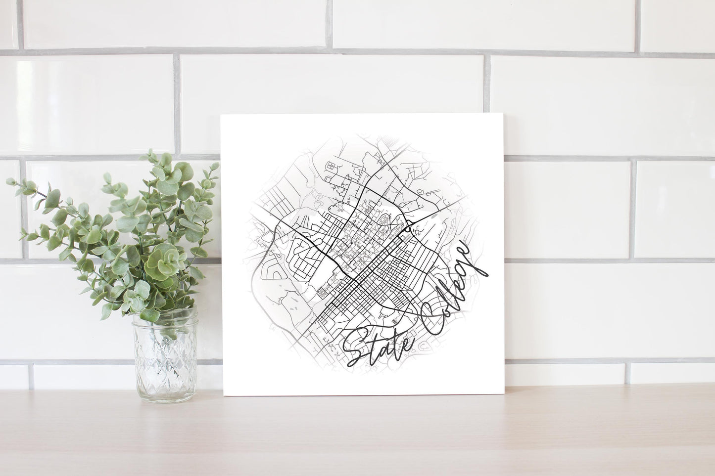 Minimalistic B&W Pennsylvania State College Circle Map | Wood Sign | Eaches | Min 2