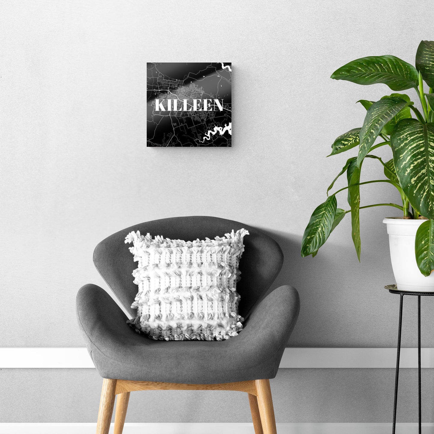 Minimalistic B&W Texas Killeen Map | Hi-Def Glass Art | Eaches | Min 1