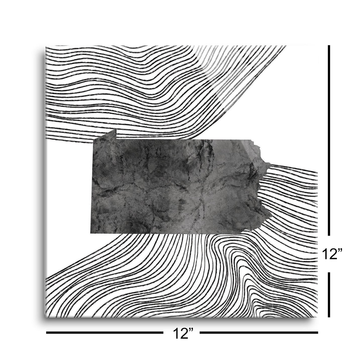 Minimalistic B&W Pennsylvania Shape Fluid Lines | Hi-Def Glass Art | Eaches | Min 1