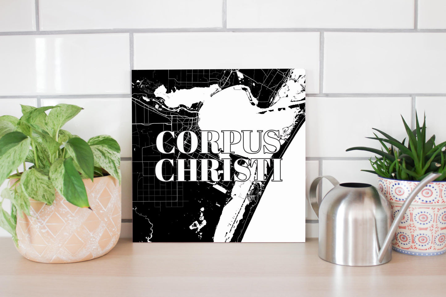 Minimalistic B&W Texas Corpus Christi Map | Wood Sign | Eaches | Min 2
