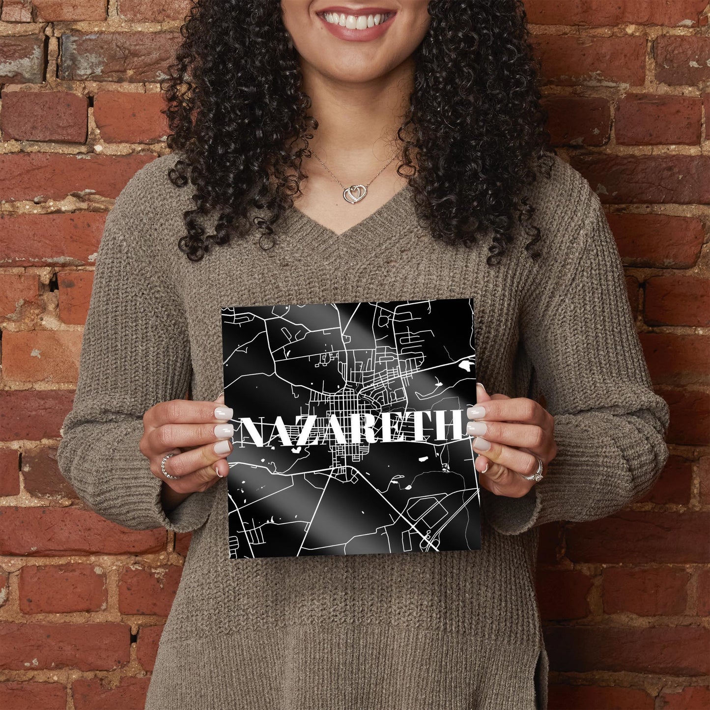 Minimalistic B&W Pennsylvania Nazareth Map | Hi-Def Glass Art | Eaches | Min 2