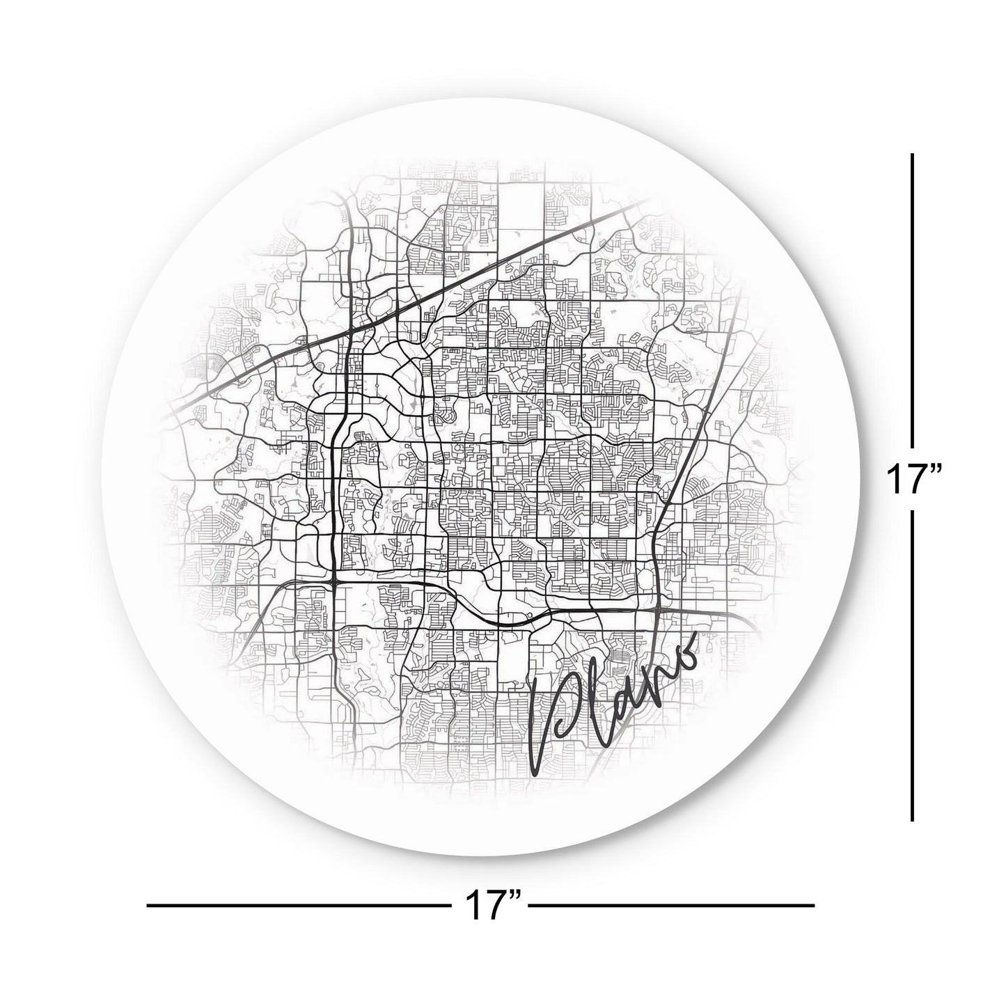 Minimalistic B&W Texas Plano Circle Map | Wood Sign | Eaches | Min 1