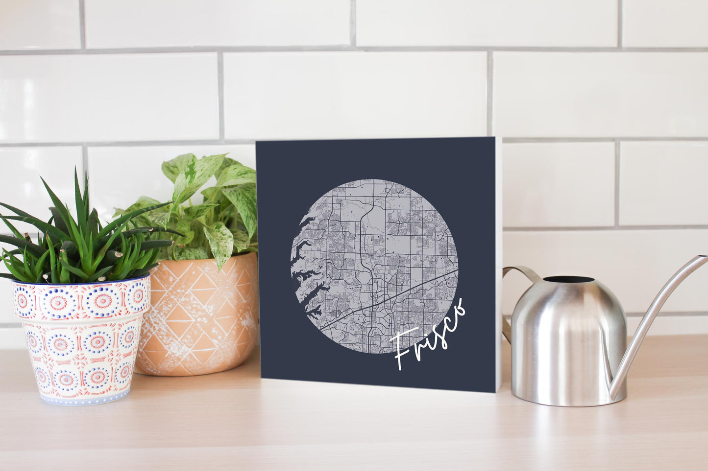Modern Minimalist Texas Colors Frisco Circle Map | Wood Block | Eaches | Min 2