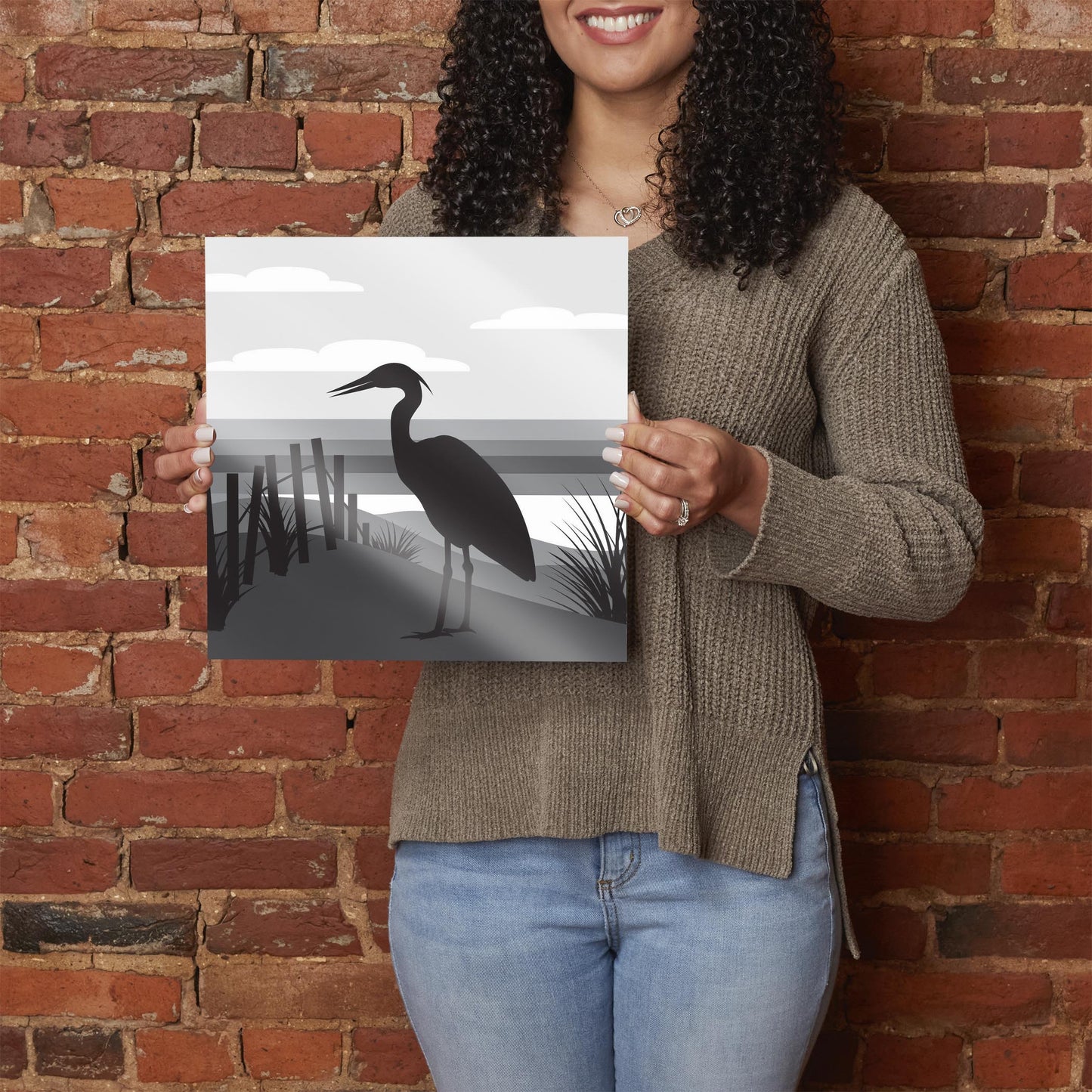 Minimalistic B&W Cape Cod Heron Illustration | Hi-Def Glass Art | Eaches | Min 1